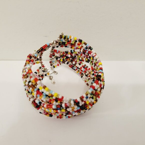 Vtg Womens Multi Beaded Cuff Bracelet Multi Color Bohemian - Picture 4 of 5